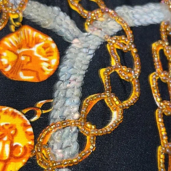 Vintage STARINGTON Sequin & Bead Embellished Chain & Coin Silk Blouse - EUC - 8 - Picture 10 of 16
